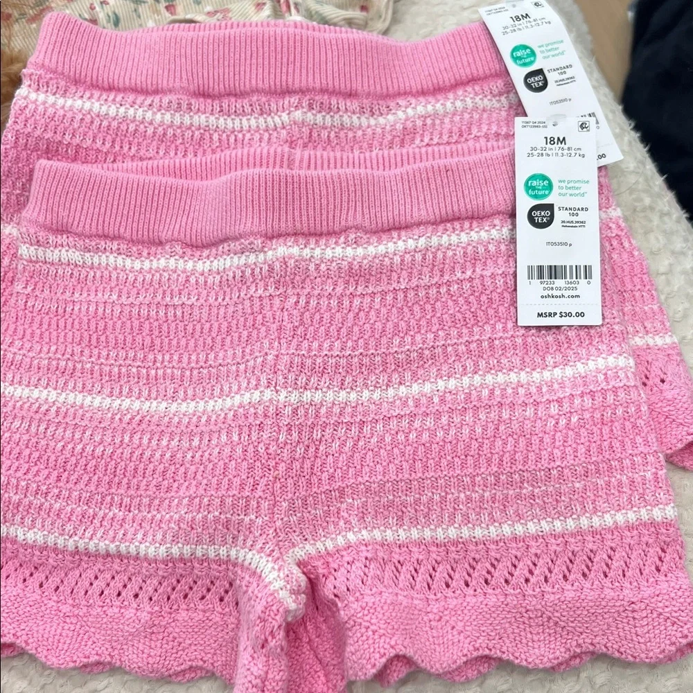 OshKosh‎ B'gosh Pink Knit Scalloped-Hem Shorts